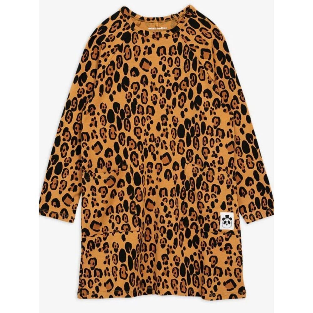 Mini Rodini Basic Leopard long sleeve Dress brown and black size 6-7